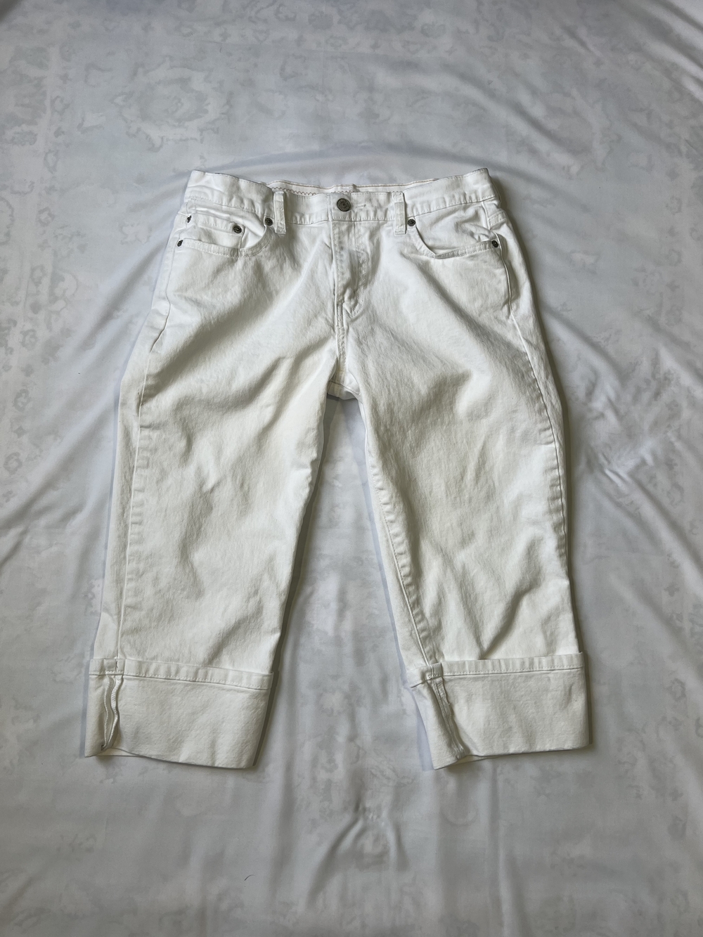 Levis 515 White Denim Cropped Capri Jeans Womens Size 10 Mid Rise Stretch Cuff